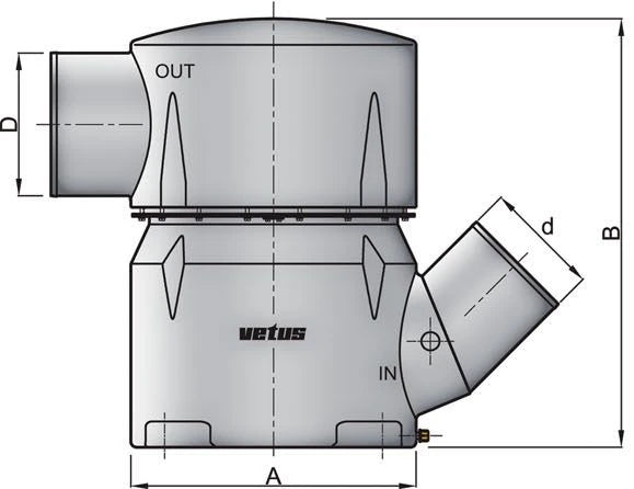 VETUS Waterlock type MGS, inlet Ø 152 mm - 45 degrees, outlet Ø 152 mm MGS6456A
