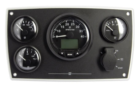 VETUS Aluminium engine panel type MPA34 CAN, 12 V, 4 black instruments (0-4000 rpm) MPA34CANBS2