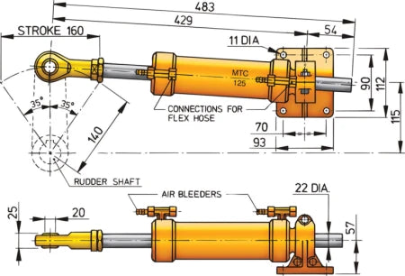 VETUS Cylinder type MTC125, for Ø 10 mm tubing, (incl. 10 mm connectors) MTC12510
