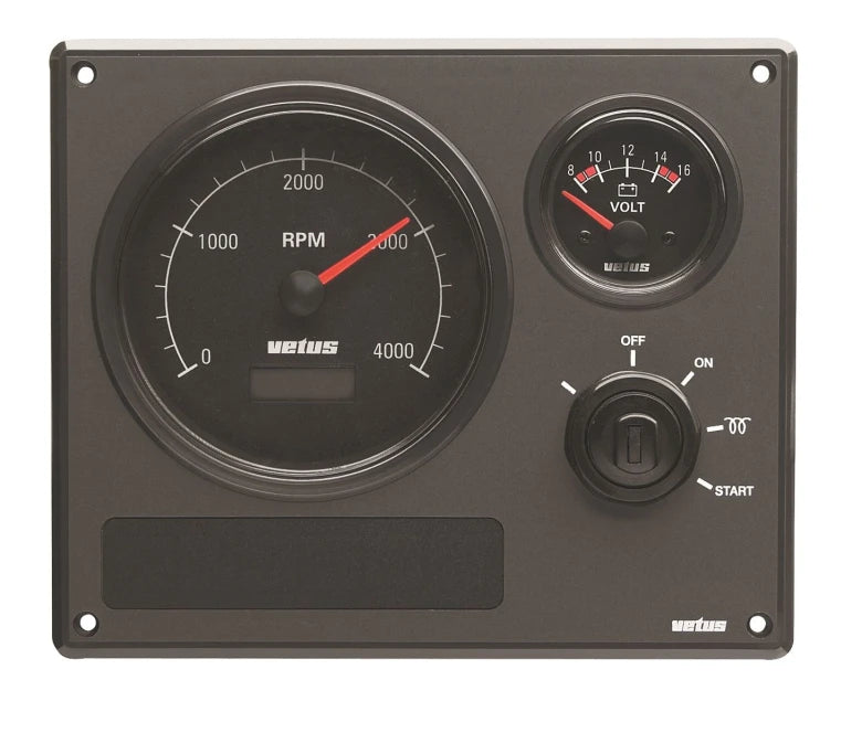 VETUS 2nd gen engine panel MP22, 12 V, 2 white instruments, (0-4000 )  MP22KBW2
