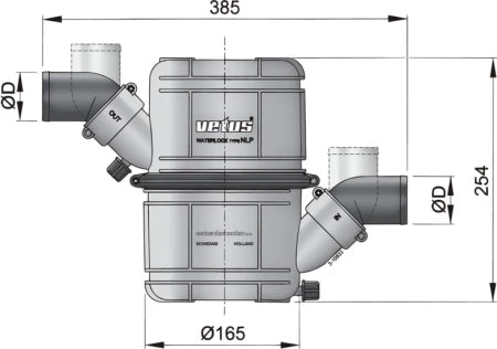 VETUS Rotatable waterlock/muffler type NLP40, with rotating inlet and outlet for Ø 40 mm hose NLP40