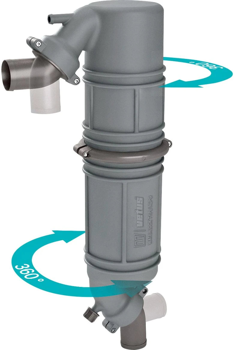 VETUS Rotatable muffler/gooseneck type NLPG, with rotating inlet and outlet for Ø 75 mm hose NLPG75
