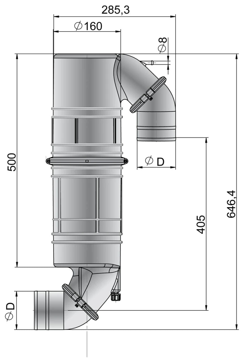 VETUS Rotatable muffler/gooseneck type NLPG, with rotating inlet and outlet for Ø 90 mm hose NLPG90
