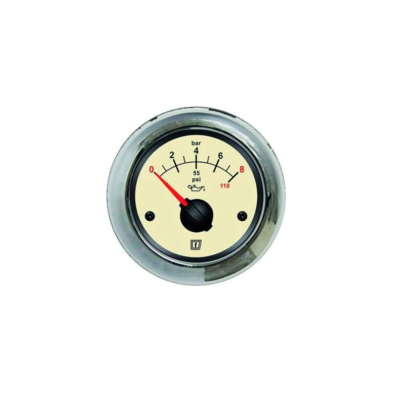 VETUS Oil pressure gauge cream, 12 / 24 V, (0-8 kg/cm2), cut-out size Ø 52 mm (excl. sensor)  OILN