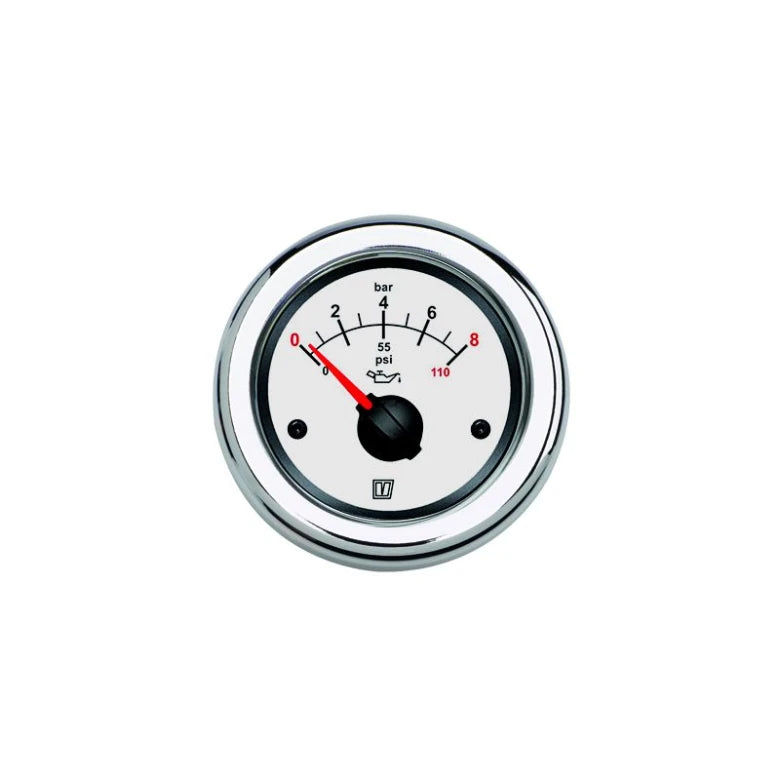 VETUS Oil pressure gauge, white, 12 / 24 V, (0-8 kg/cm2), cut-out size Ø 52 mm (excl. sensor)  OILW