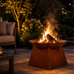 Ignite 56cm Rust Look Firepit/Planter with Square Base, Heavy-duty