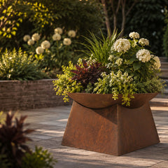 Ignite 56cm Rust Look Firepit/Planter with Square Base, Heavy-duty