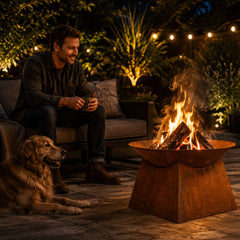 Ignite 56cm Rust Look Firepit/Planter with Square Base, Heavy-duty