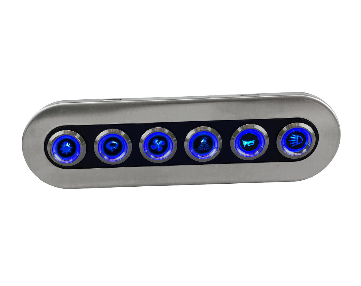 Switch Panel S/S Wproof On/Off Bl-LED 6-Btn