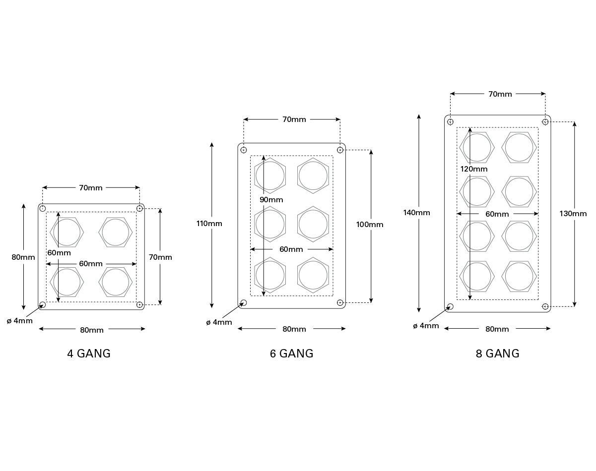 Switch Panel S/S On/Off Blue-LED 8-Btn