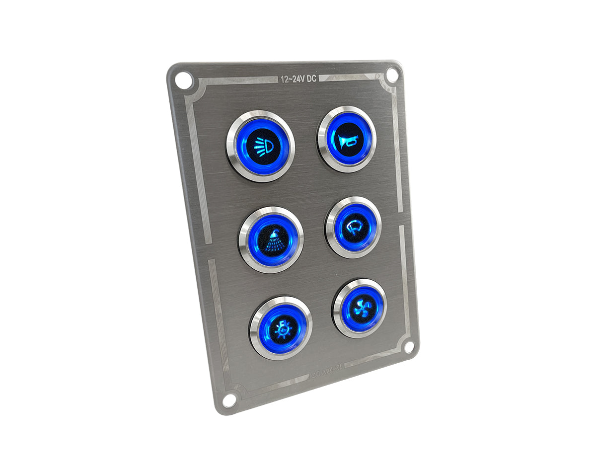 Switch Panel S/S On/Off Blue-LED 8-Btn
