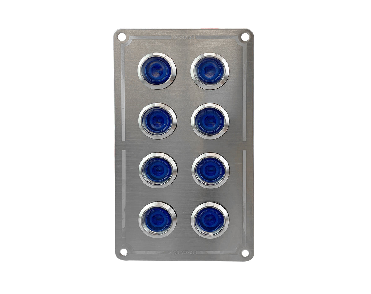 Switch Panel S/S On/Off Blue-LED 8-Btn