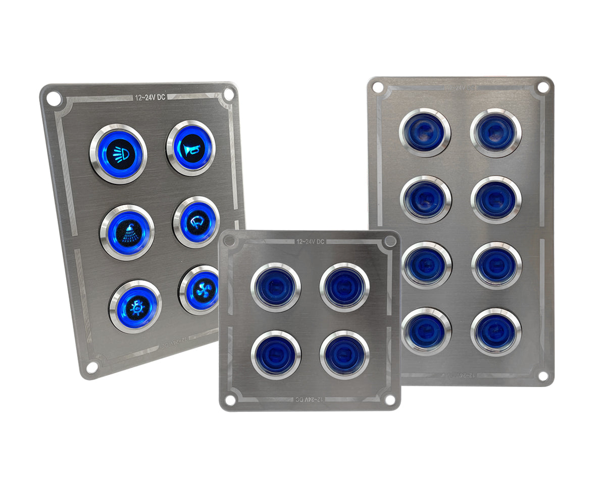 Switch Panel S/S On/Off Blue-LED 8-Btn