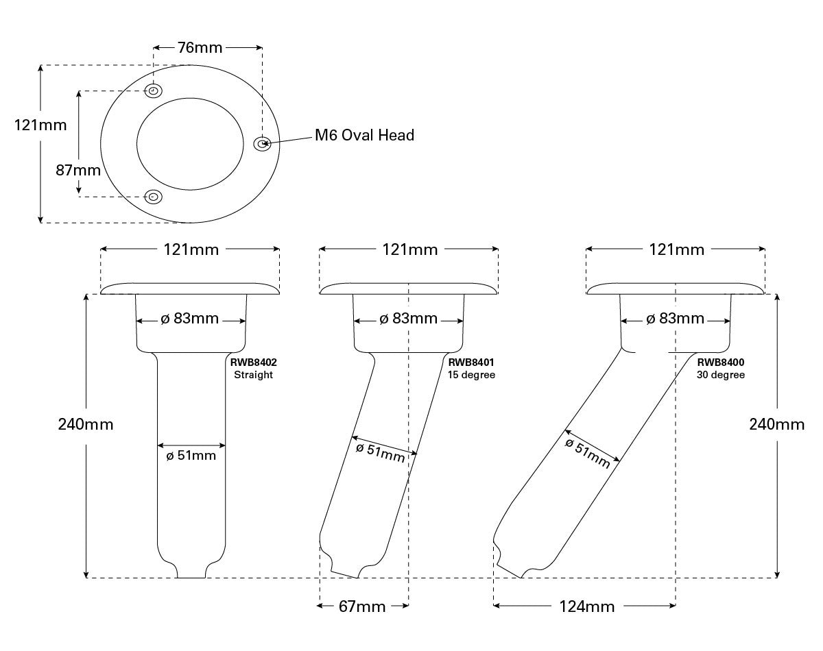 Rod Holder Round Stainless Steel 30Deg