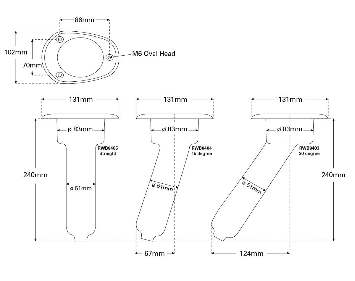 Rod Holder Oval Stainless Steel 0Deg