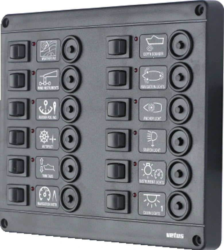 VETUS Switch panel type P12 with 12 circuit breakers, 12 V P12CB12