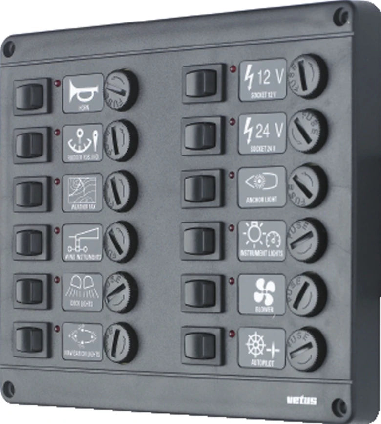 VETUS Switch panel type P12 with 12 fuses, 24 V P12F24
