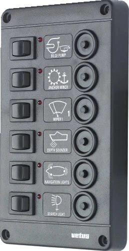 VETUS Switch panel type P 6 with 6 circuit breakers, 12 V P6CB12