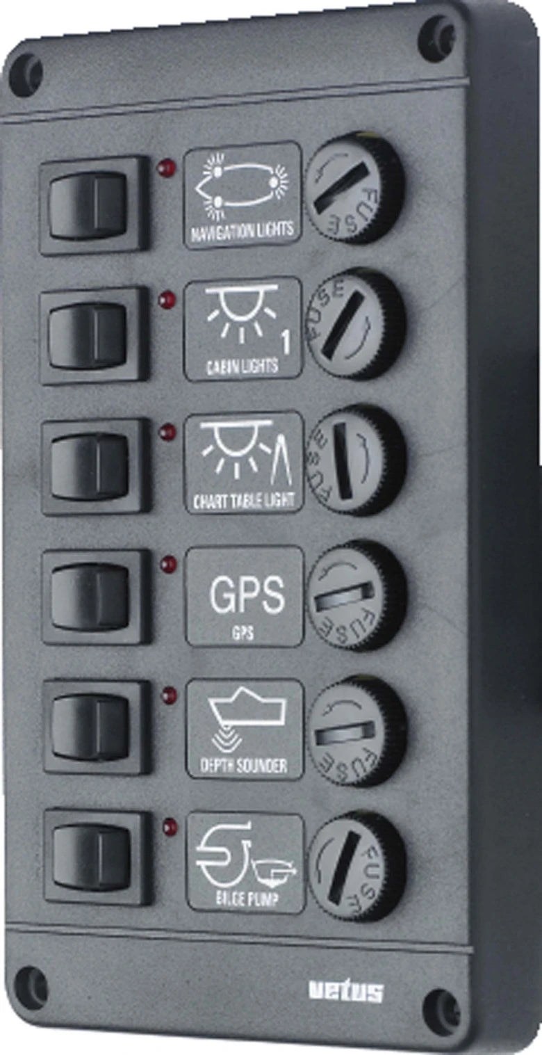 VETUS Switch panel type P 6 with 6 fuses, 12 V P6F12