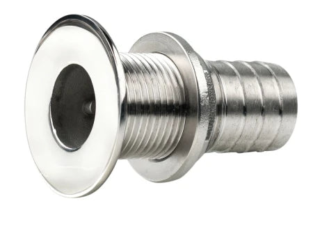 VETUS Thru-hull, stainless steel (AISI 316), flush flange, polished finish, G3/8'', with hose connection Ø 15 mm QG05MC-15