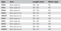 VETUS Black parallel arm set, L= 386 - 471 mm, complete (for VETUS type RWS wiper motors) RWADX