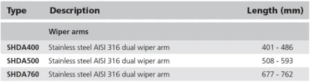 VETUS Stainless steel AISI 316 pantograph wiper arm, L= 762 mm SHDA760
