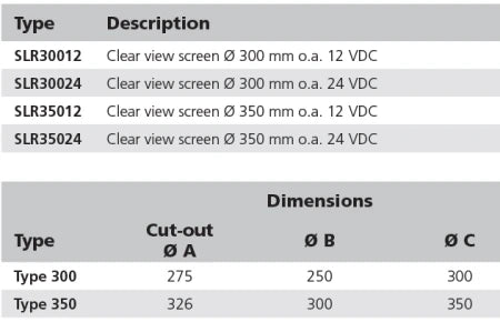 VETUS Clear view screen Ø 350 mm o.a. 12 V SLR35012