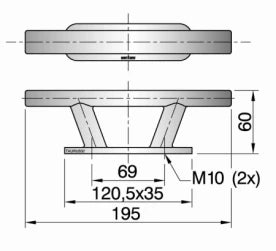 VETUS Cleat stainless steel (AISI 316) type TAURUS 2, length 195 mm TAURUS02