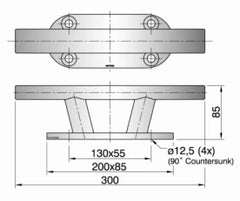VETUS Cleat stainless steel (AISI 316) type TAURUS 6, length 300 mm TAURUS06