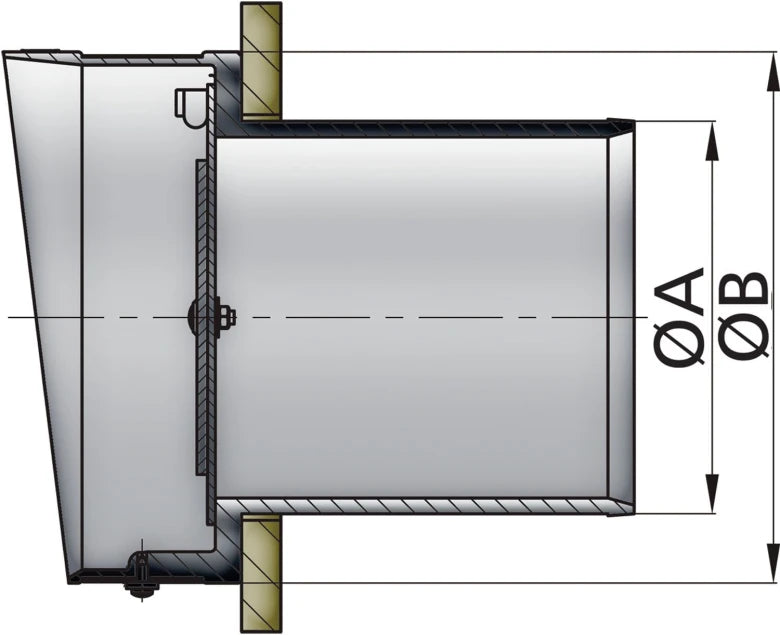 VETUS Synthetic transom exhaust connection with check valve, TC090, Ø 90 mm  TC090