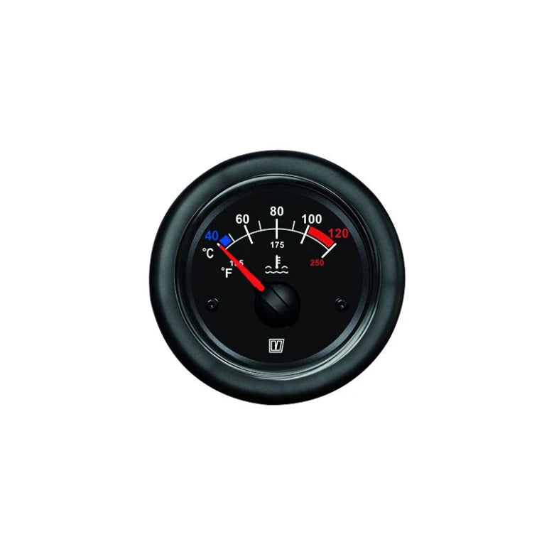 VETUS Water temperature gauge, black, 12/24 V (40-120°C), cut-out size Ø 52 mm (excl. sensor)  TEMPB