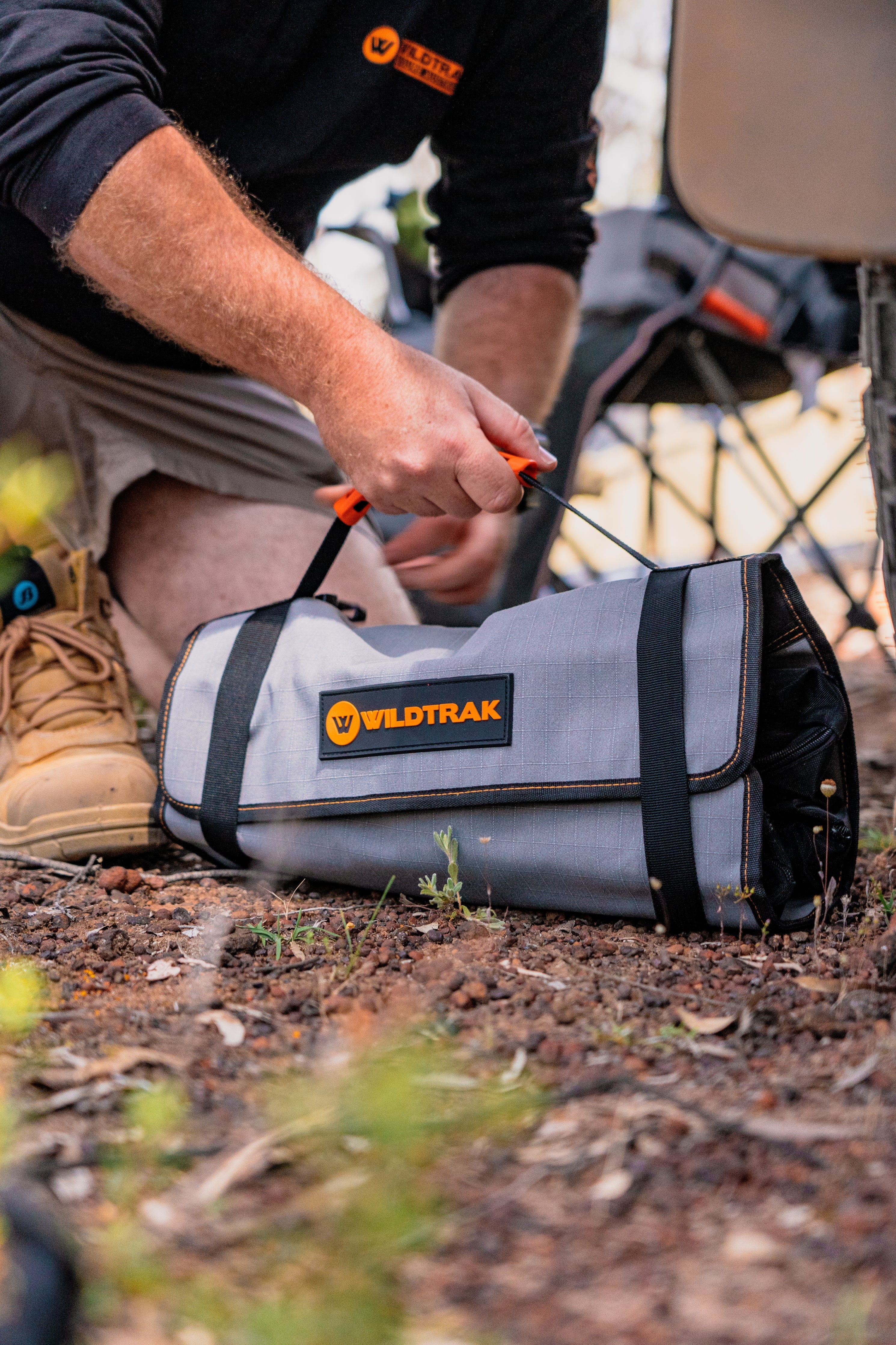 Large Canvas Utility Roll, Hangable Camping Storage Organise for Toiletries, Kitchen Utensils, Tools & More - 400gsm Ripstop Canvas 60x40cm