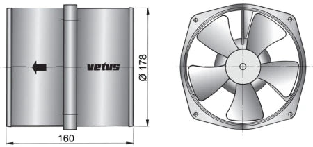 VETUS Extraction ventilator 24 V, Ø 178 mm (7") VENT178B4