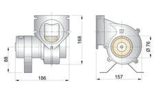 VETUS Extraction ventilator 12 V, Ø 76 mm, incl. mounting bracket and in-line hose connection flange  VENT7612A