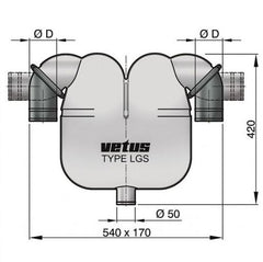 VETUS Gas-Water Separator 45mm Rotating Connections 38mm Drain (LGS4538)