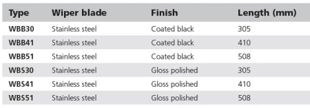 VETUS Wiper blade, stainless steel (AISI 316), coated black, L= 305 mm WBB30