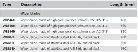 VETUS Wiper blade, stainless steel AISI 316, coated black, L= 460 mm WBB46H