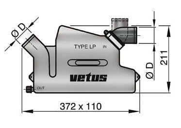 VETUS Waterlock type LP40, with rotating inlet and fixed outlet for Ø 40 mm hose  WLOCKL40R