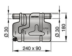 VETUS Waterlock type LP30, with fixed hose connections for Ø 30 mm hose WLOCKLP30