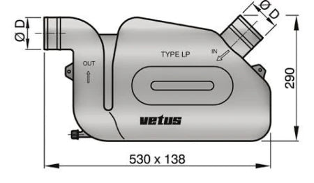 VETUS Waterlock type LP75, with fixed hose connections for Ø 75 mm hose  WLOCKLP75