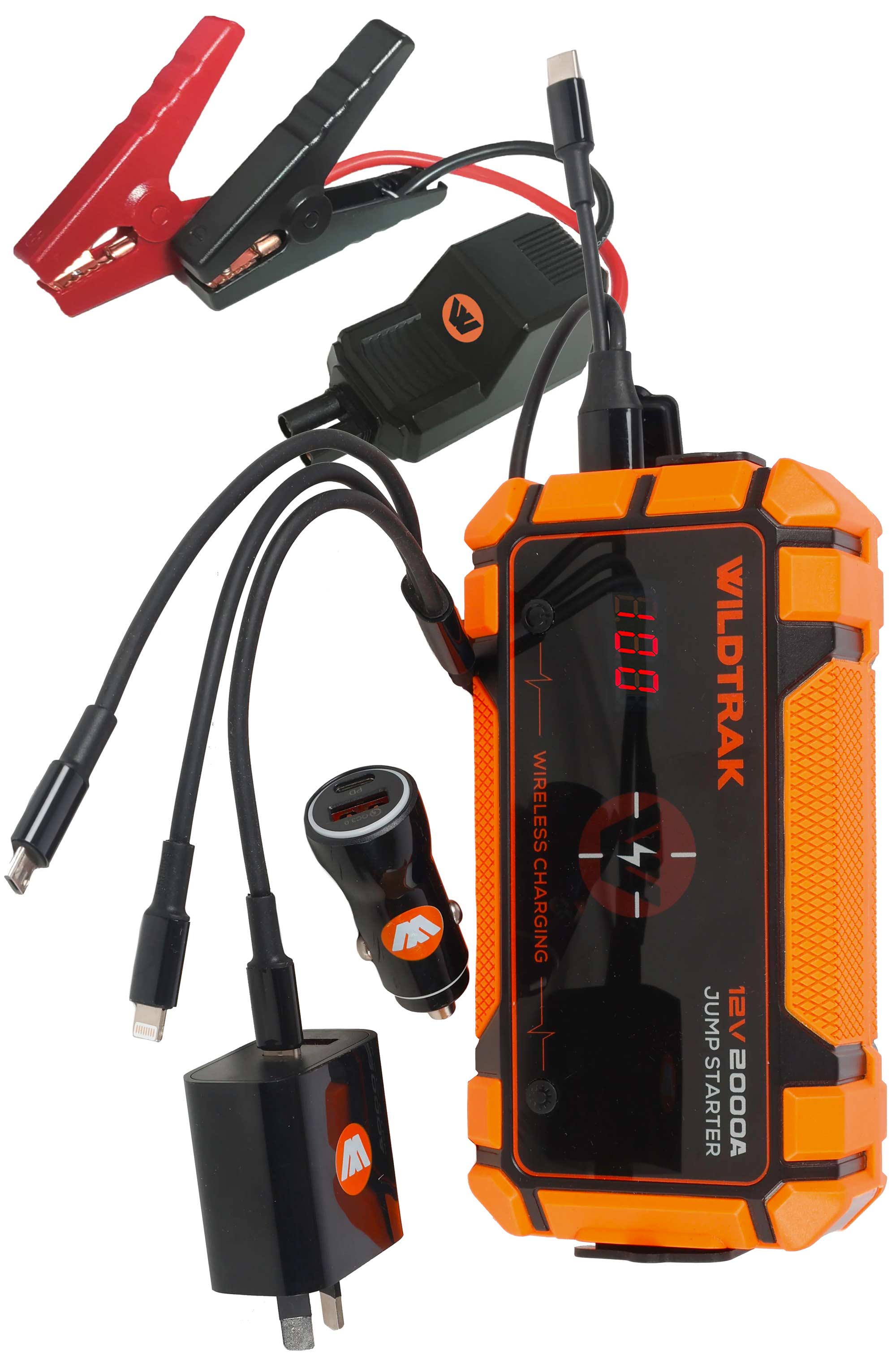 Wildtrak™ Heavy-Duty 2000A 16KMAH HP Lithium Car & 4WD Jump Starter (Petrol & Diesel) with Case, USB C Port & Wireless Charging