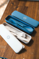 Wheat Straw Cutlery Set in Case - Beige or Blue