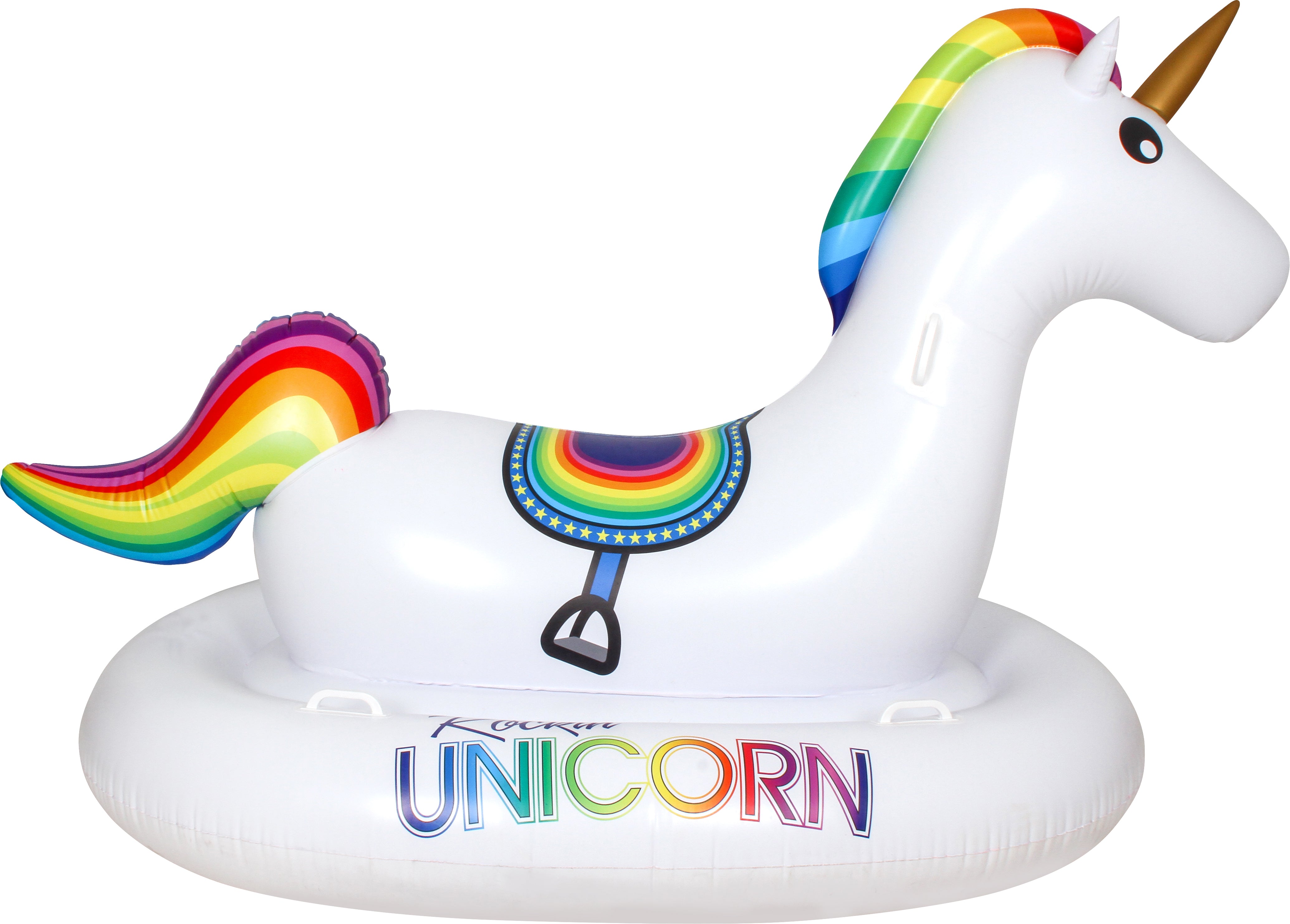 ROCKING UNICORN W/ 6 PLASTIC HANDLES 215X126X141CM INFLATED