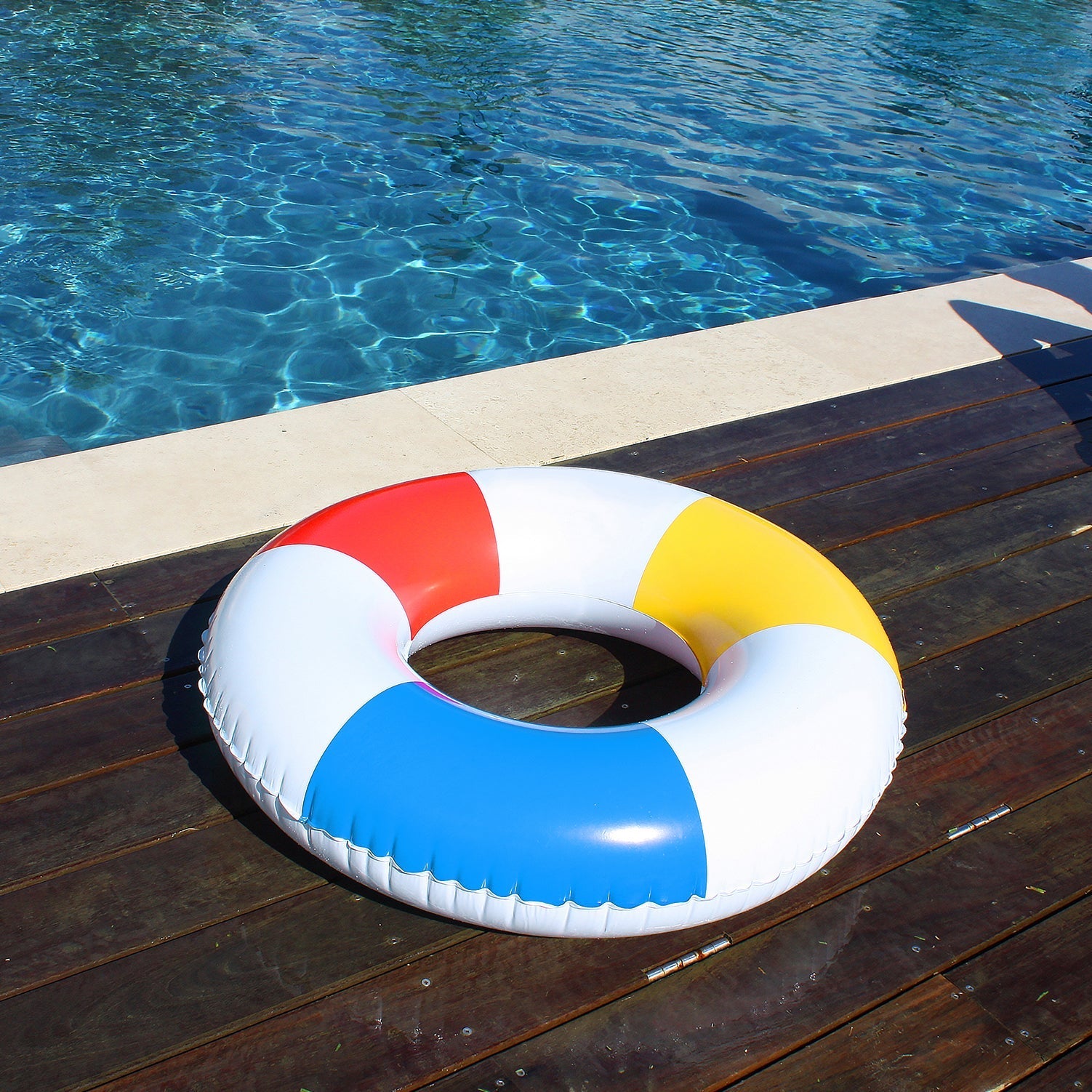 AirTime™ Large Inflatable Swim Ring - Red Yellow Blue Stripe 80cm