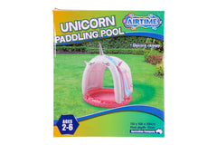 AirTime™ Inflatable Paddling Pool with Unicorn Canopy 15cm Depth 110x100x100cm - Age 2-6yrs