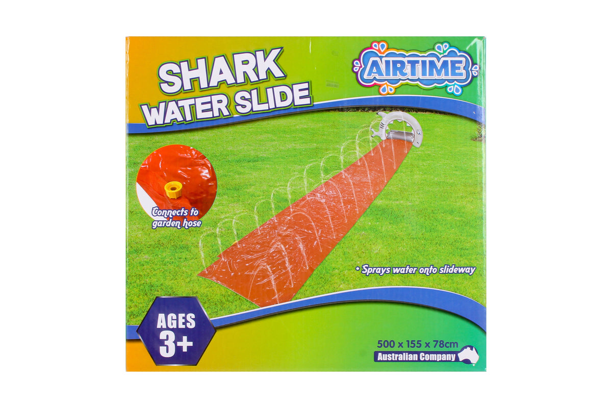 AirTime™ Shark Waterslide 5m, Sprays Water, Connects to Hose 500x155x78cm - Ages 3+