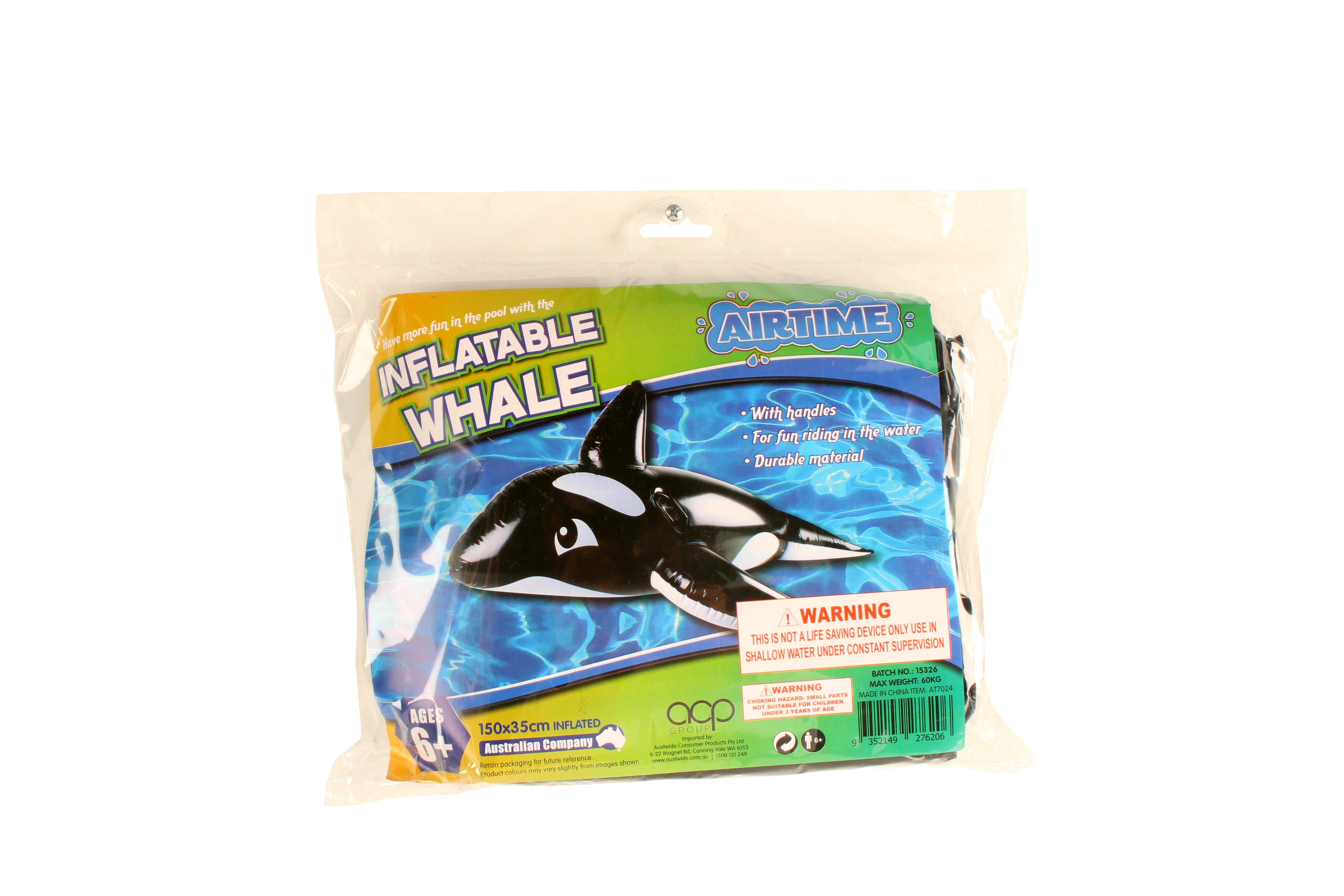 INFLATBLE WHALE 150 x 35CM WITH HANDLES