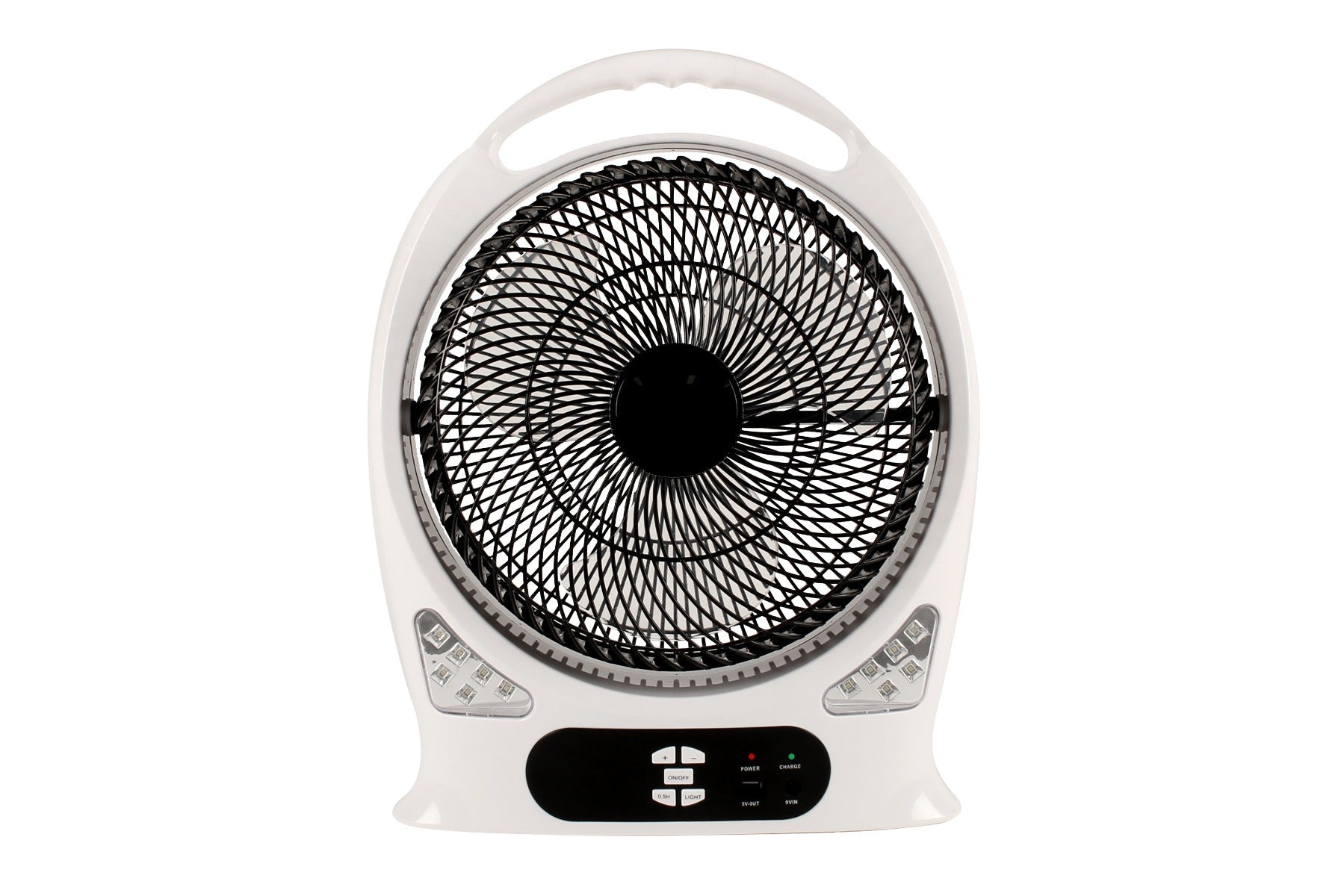 30CM RECHARGEABLE 12V FAN WITH LED LIGHTS AND POWER BANK FUNCTION