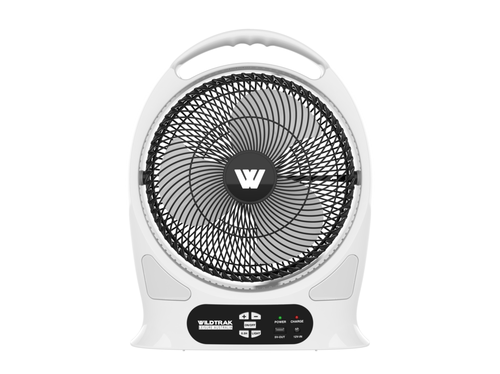 30CM RECHARGEABLE 12V FAN WITH LED LIGHTS AND POWER BANK FUNCTION