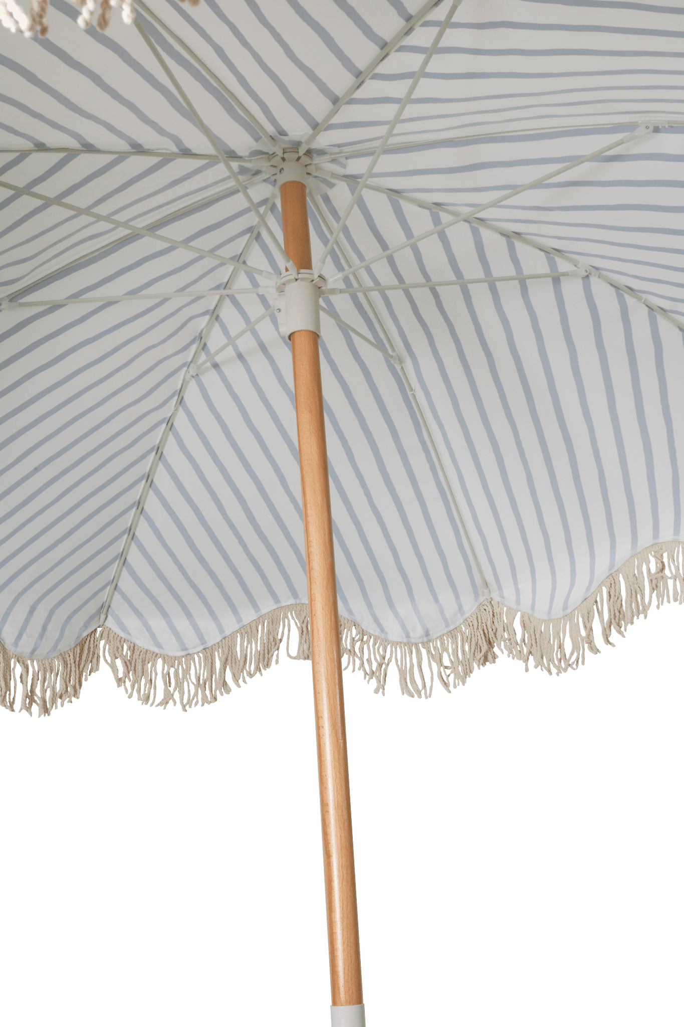 Mediterranean 1.75m Premium 100% Canvas Beach Umbrella, UV50+, Wood Pole, Cotton Tassels, Tilting Mechanism, Sand Screw